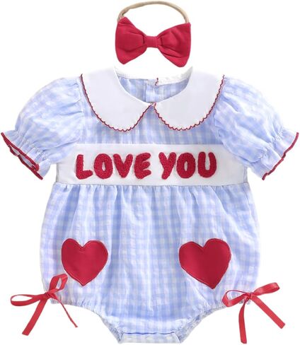 Baby Girl Valentines Day Outfit Bubble Romper Short Sleeve Newborn Toddler Heart Smocked Onesie Vintage Clothes in Saudi Arabia