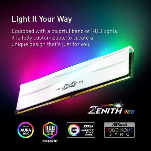 Silicon Power Zenith RGB DDR5 5200MT/s (PC5-41600) CL38 16GB AMD Expo/Intel XMP 3.0 Dual Pack 1.25V Desktop Unbuffered DIMM SP016GXLWU520FSH White in Saudi Arabia
