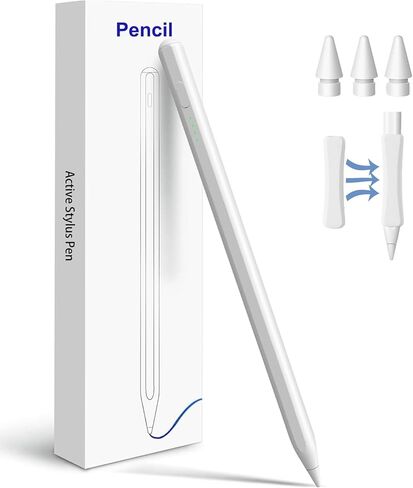 قلم ستايلس لجهاز iPad (2018-2025) شحن سريع، حساسية للإمالة، قبضة مريحة، رفض راحة اليد لجهاز iPad 11/10/9/8/7/6th Gen، Air 7/6/5/4/3/M3/M2، Pro 13"/12.9"/11"/M4، Mini 7/6/5، مثالي للرسم in Kuwait