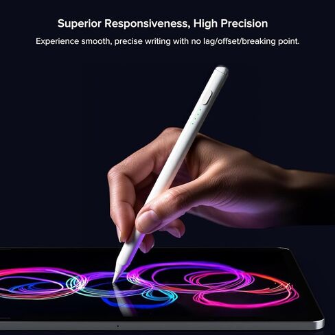 قلم ستايلس لجهاز iPad (2018-2025) شحن سريع، حساسية للإمالة، قبضة مريحة، رفض راحة اليد لجهاز iPad 11/10/9/8/7/6th Gen، Air 7/6/5/4/3/M3/M2، Pro 13"/12.9"/11"/M4، Mini 7/6/5، مثالي للرسم in Kuwait