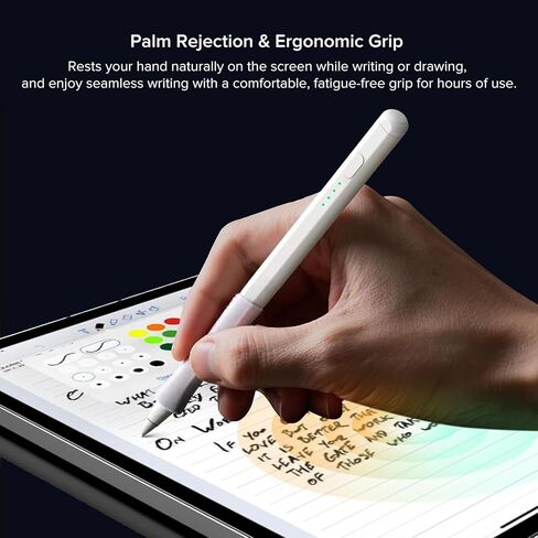 قلم ستايلس لجهاز iPad (2018-2025) شحن سريع، حساسية للإمالة، قبضة مريحة، رفض راحة اليد لجهاز iPad 11/10/9/8/7/6th Gen، Air 7/6/5/4/3/M3/M2، Pro 13"/12.9"/11"/M4، Mini 7/6/5، مثالي للرسم in Kuwait