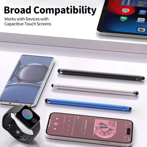 Stylus Pen for Touchscreen,2 in 1 High Precision and Sensitivity Stylus,Stylus Pen for iPad/iPhone/Android/Samsung Smartphone and Tablets,Compatible with Touch Screens(Black/Blue/Silver) in Saudi Arabia