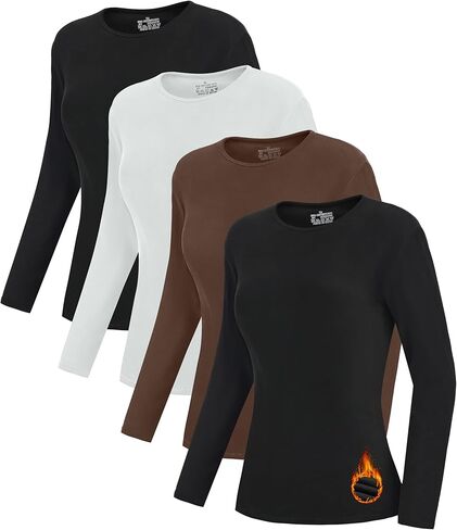 4 Pack Women's Thermal Long Sleeve Shirts Double-Sided Fleece Lined Base Layer Winter Basic Underwear Tops in Saudi Arabia
