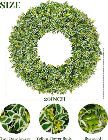 Eucalyptus Wreaths for Front Door 20inch, Spring Summer Greenery Wreath with Two-Tone Leaves & Yellow Flower Buds, Artificial Wreath Decoration for Farmhouse, Wedding, Home, Wall, Indoor & Outdoor in Saudi Arabia