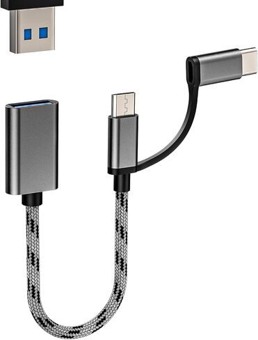 محول Micro USB+USB-C ذكر إلى USB A أنثى (2 في 1) ماوس وكاميرا وقارئ بطاقات لوحة مفاتيح Android ومحول Thunderbolt OTG Adaptador متوافق مع Samsung MacBook وApple وiPhone15 Pro Max وiPad in Saudi Arabia