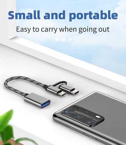 محول Micro USB+USB-C ذكر إلى USB A أنثى (2 في 1) ماوس وكاميرا وقارئ بطاقات لوحة مفاتيح Android ومحول Thunderbolt OTG Adaptador متوافق مع Samsung MacBook وApple وiPhone15 Pro Max وiPad in Saudi Arabia
