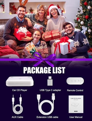 مشغل أقراص مضغوطة لمنفذ USB للسيارة ومنفذ AUX، ومشغل أقراص مضغوطة خارجي للسيارة مع محول USB-C، وكابل تمديد، للسيارات التي لا تحتوي على مشغل أقراص مضغوطة، يعمل عموديًا وأفقيًا لستيريو السيارة in Saudi Arabia