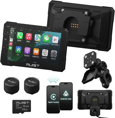 MOX61 Motorcycle Carplay HD تعمل باللمس 6.1 بوصة، Apple CarPlay & Android Auto، IP67 مقاوم للماء GPS مع TPMS، بلوتوث مزدوج، حامل مغناطيسي، التحكم الصوتي in Kuwait