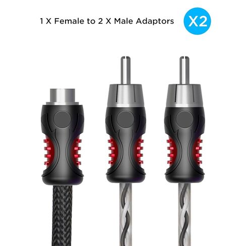 Recoil P1F2M Pair Premium 1 Female to 2 Male Connectors RCA Audio Y-Adaptor Cables, 100% Oxygen Free Copper, Double Shielded with Noise Reduction in Saudi Arabia
