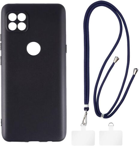 Case and Crossbody Lanyard Set Compatible with Motorola One 5G UW Ace Phone Cover and Adjustable Neck Strap with Metal Buckles and 2 Patches(Black + Black) in Saudi Arabia