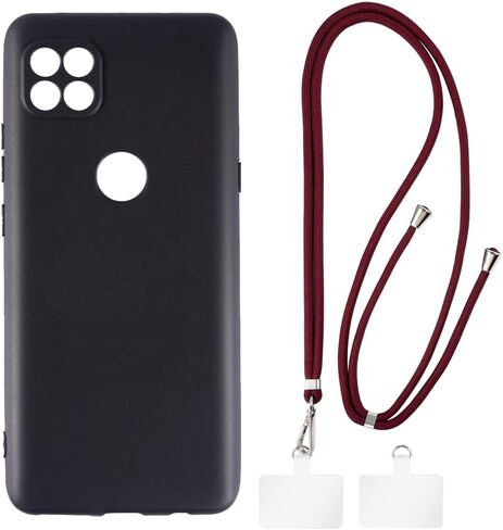 Case and Crossbody Lanyard Set Compatible with Motorola One 5G UW Ace Phone Cover and Adjustable Neck Strap with Metal Buckles and 2 Patches(Black + Black) in Saudi Arabia