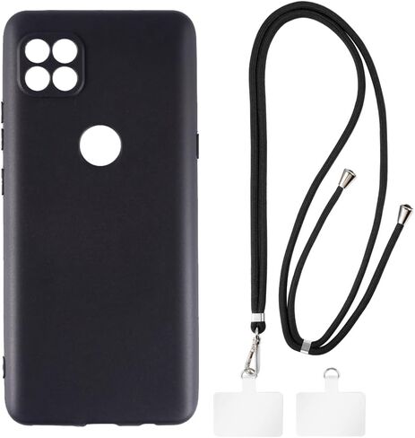 Case and Crossbody Lanyard Set Compatible with Motorola One 5G UW Ace Phone Cover and Adjustable Neck Strap with Metal Buckles and 2 Patches(Black + Black) in Saudi Arabia