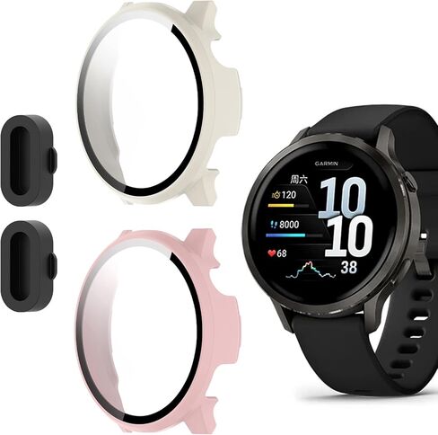 2 Pack for Garmin Venu 4 45mm Smartwatch Screen Protector Case, Full Coverage HD Ultra-thin Scratch Resistant Case, Charge Dust Plug + Hard PC Protective with Built-in Tempered Film (Black) in Saudi Arabia