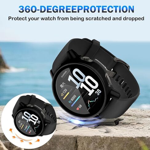 2 Pack for Garmin Venu 4 45mm Smartwatch Screen Protector Case, Full Coverage HD Ultra-thin Scratch Resistant Case, Charge Dust Plug + Hard PC Protective with Built-in Tempered Film (Black) in Saudi Arabia