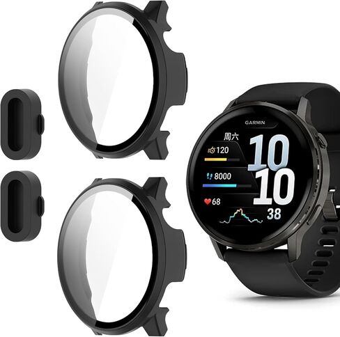2 Pack for Garmin Venu 4 45mm Smartwatch Screen Protector Case, Full Coverage HD Ultra-thin Scratch Resistant Case, Charge Dust Plug + Hard PC Protective with Built-in Tempered Film (Black) in Saudi Arabia