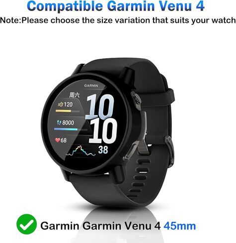 2 Pack for Garmin Venu 4 45mm Smartwatch Screen Protector Case, Full Coverage HD Ultra-thin Scratch Resistant Case, Charge Dust Plug + Hard PC Protective with Built-in Tempered Film (Black) in Saudi Arabia