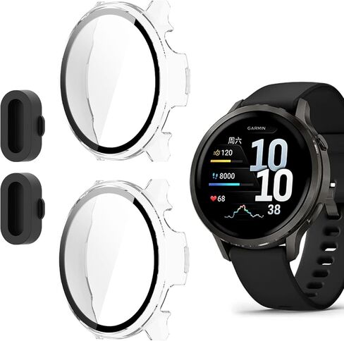 2 Pack for Garmin Venu 4 45mm Smartwatch Screen Protector Case, Full Coverage HD Ultra-thin Scratch Resistant Case, Charge Dust Plug + Hard PC Protective with Built-in Tempered Film (Black) in Saudi Arabia