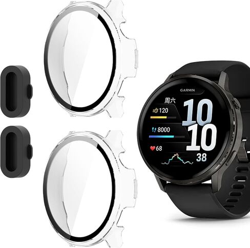 2 Pack for Garmin Venu 4 45mm Smartwatch Screen Protector Case, Full Coverage HD Ultra-thin Scratch Resistant Case, Charge Dust Plug + Hard PC Protective with Built-in Tempered Film (Black) in Saudi Arabia