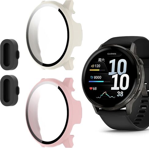 2 Pack for Garmin Venu 4 45mm Smartwatch Screen Protector Case, Full Coverage HD Ultra-thin Scratch Resistant Case, Charge Dust Plug + Hard PC Protective with Built-in Tempered Film (Black) in Saudi Arabia