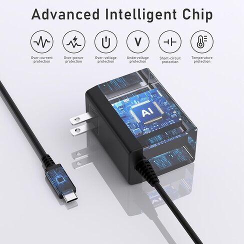 شاحن 39 وات لجهاز نينتندو سويتش - شحن سريع مع سلك USB C بطول 5 أقدام - متوافق مع سويتش لايت وOLED وSteam Deck - يدعم وضع التلفزيون in Kuwait