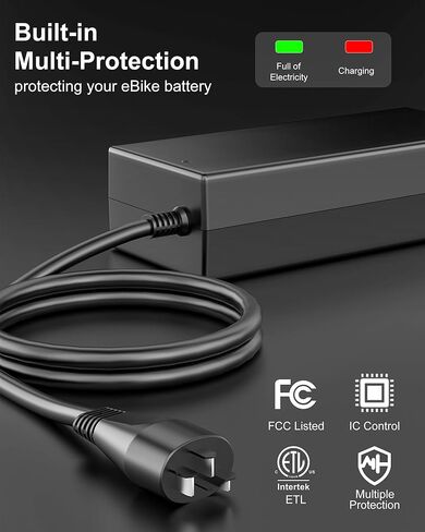 VHBW 4A Standard eBike Charger for Bosch eBike System 2 (BES2)，Replacement Power Supply with Oval Plug, Compatible with Active/Performance Line, PowerPack & PowerTube Batteries, Model BCS220 in Saudi Arabia