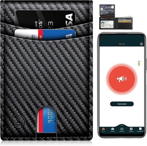 Mens Wallet with Tracker, Rechargeable Wallet Finder, Works with Apple Find My or Bseek, Thin Design, Smart Item Locator (iOS or Android(Carbon Black & Black, Android) in Saudi Arabia