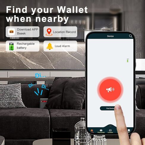 Mens Wallet with Tracker, Rechargeable Wallet Finder, Works with Apple Find My or Bseek, Thin Design, Smart Item Locator (iOS or Android(Carbon Black & Black, Android) in Saudi Arabia