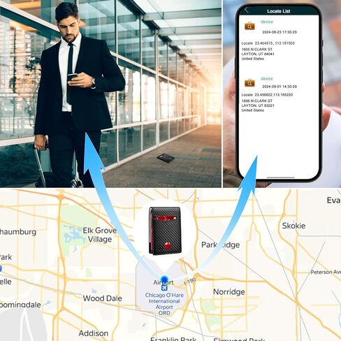 Mens Wallet with Tracker, Rechargeable Wallet Finder, Works with Apple Find My or Bseek, Thin Design, Smart Item Locator (iOS or Android(Carbon Black & Black, Android) in Saudi Arabia