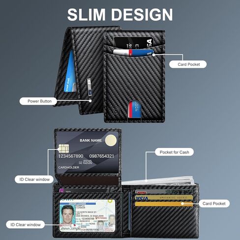 Mens Wallet with Tracker, Rechargeable Wallet Finder, Works with Apple Find My or Bseek, Thin Design, Smart Item Locator (iOS or Android(Carbon Black & Black, Android) in Saudi Arabia