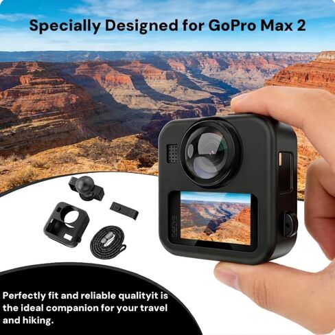 حافظة سيليكون لهاتف GoPro MAX 2، غطاء سيليكون مع واقيات شاشة مضادة للخدش (قطعتين)، باب البطارية وحزام الحبل - جلد مقاوم للصدمات غير قابل للانزلاق لملحقات كاميرا GoPro MAX 2 in Kuwait