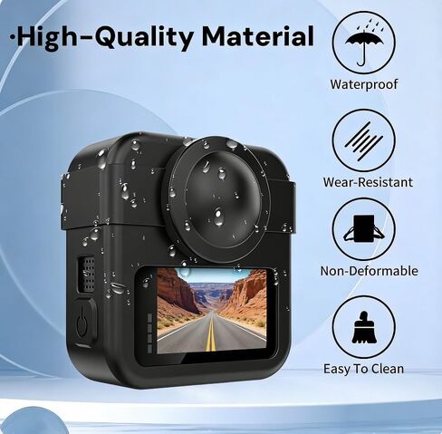 حافظة سيليكون لهاتف GoPro MAX 2، غطاء سيليكون مع واقيات شاشة مضادة للخدش (قطعتين)، باب البطارية وحزام الحبل - جلد مقاوم للصدمات غير قابل للانزلاق لملحقات كاميرا GoPro MAX 2 in Kuwait