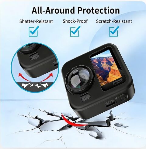 حافظة سيليكون لهاتف GoPro MAX 2، غطاء سيليكون مع واقيات شاشة مضادة للخدش (قطعتين)، باب البطارية وحزام الحبل - جلد مقاوم للصدمات غير قابل للانزلاق لملحقات كاميرا GoPro MAX 2 in Kuwait