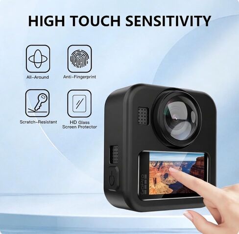 حافظة سيليكون لهاتف GoPro MAX 2، غطاء سيليكون مع واقيات شاشة مضادة للخدش (قطعتين)، باب البطارية وحزام الحبل - جلد مقاوم للصدمات غير قابل للانزلاق لملحقات كاميرا GoPro MAX 2 in Kuwait