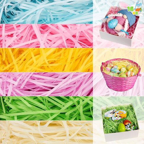 JOYIN 36oz (1000g) Multicolor Rainbow Easter Grass, Recyclable Paper Grass Shred Pastel Colors (Pink Yellow Green Purple Creamy Sky Blue), Easter Egg Hunt, Basket Stuffer Filler, Party Decor Favor in Saudi Arabia