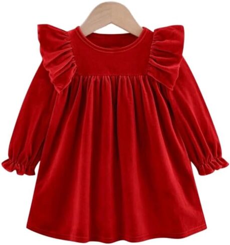 Baby Girl Bell Sleeve Christmas Dress, Ruffle Design, Festive Outfits for Toddlers. in Saudi Arabia