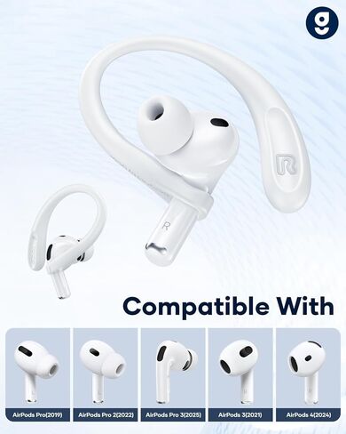 Gcioii Memory Titanium Alloy Ear Hooks for AirPods Pro 3 (2025) /Pro 2/Pro 1, for Airpods 4/3, Anti-Slip Sport Accessories [Added Anti-Lost Lanyard] Comfortable Secure Fit, White in Saudi Arabia