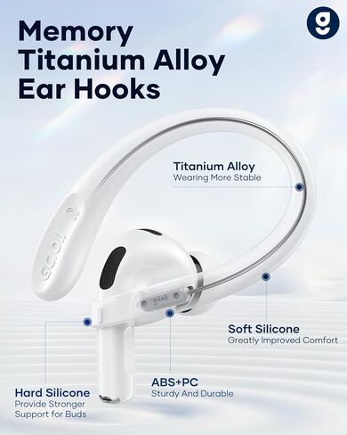 Gcioii Memory Titanium Alloy Ear Hooks for AirPods Pro 3 (2025) /Pro 2/Pro 1, for Airpods 4/3, Anti-Slip Sport Accessories [Added Anti-Lost Lanyard] Comfortable Secure Fit, White in Saudi Arabia