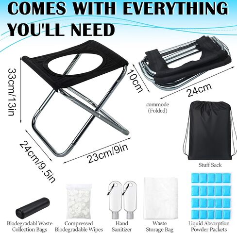 Portable Toilet for Camping Small Foldable Toilet Kit Including Liquid Absorption Powder and Trash Bags Etc for Hiking RV Travel Fishing Beach Outdoor Use 9 x 9.5 x 13 Inches in Saudi Arabia
