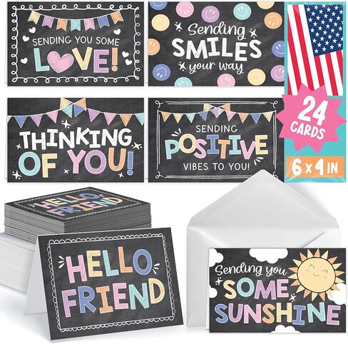 Hadley Designs Thinking of You Cards with Envelopes - 24 Hello Greeting Cards Thinking of You Card for Men & Women Bulk, Blank Encouragement Card for Kids, Just Because Cheerful Encouraging Notecards in Saudi Arabia