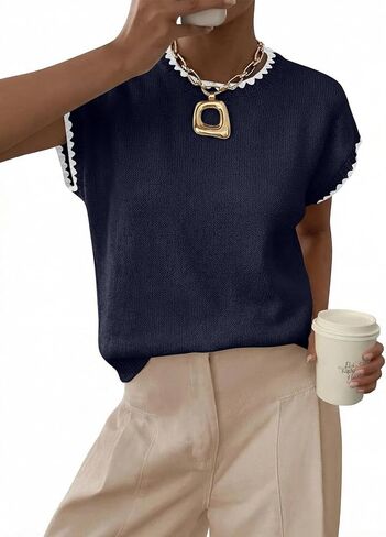 Acelitt Women's Sweater Vest Crew Neck Cap Short Sleeve Casual Loose Fit Knit Pullover Tops Oversized Sleeveless Tank Top in Saudi Arabia