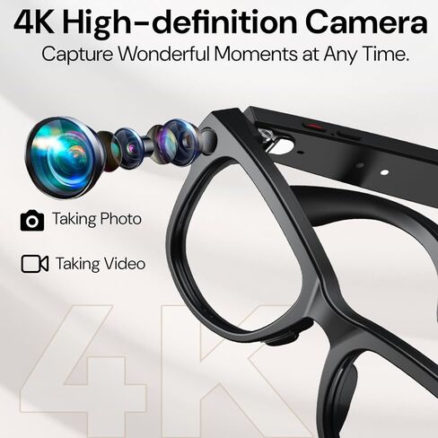 Smart Bluetooth Glasses with Camera, 800W HD Camera Glasses for Video and Audio Recording, Photography, Sunglasses with UV Protection, AI Real-time Translation, Music & Call, Unisex in Saudi Arabia