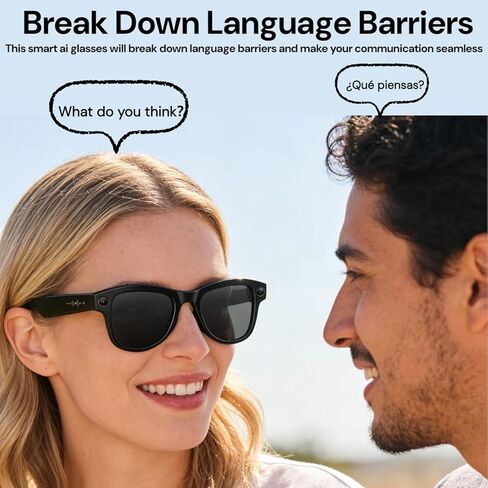 Smart Bluetooth Glasses with Camera, 800W HD Camera Glasses for Video and Audio Recording, Photography, Sunglasses with UV Protection, AI Real-time Translation, Music & Call, Unisex in Saudi Arabia