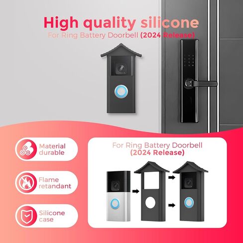 Silicone Skin for Ring Battery Doorbell (2024 Release) – Weatherproof Protective Case Cover – Heat & Cold Resistant (-40°F to 220°F) – Easy Snap-On Install, Black in Kuwait