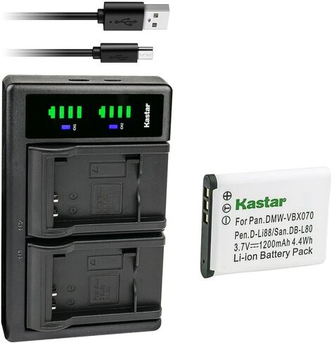 شاحن بطارية USB Kastar LTD2 متوافق مع بطارية باناسونيك VW-VBX070 VW-VBX070-W VW-VBX070GK، وكاميرا باناسونيك HM-TA2، وHM-TA20، وHX-DC1، وHX-DC1EB-H، وHX-DC1EB-K، وHX-DC1EB-R، وHX-DC1EB-W in Kuwait