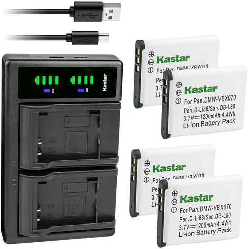 شاحن بطارية USB Kastar LTD2 متوافق مع بطارية باناسونيك VW-VBX070 VW-VBX070-W VW-VBX070GK، وكاميرا باناسونيك HM-TA2، وHM-TA20، وHX-DC1، وHX-DC1EB-H، وHX-DC1EB-K، وHX-DC1EB-R، وHX-DC1EB-W in Kuwait
