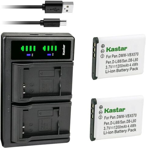 شاحن بطارية USB Kastar LTD2 متوافق مع بطارية باناسونيك VW-VBX070 VW-VBX070-W VW-VBX070GK، وكاميرا باناسونيك HM-TA2، وHM-TA20، وHX-DC1، وHX-DC1EB-H، وHX-DC1EB-K، وHX-DC1EB-R، وHX-DC1EB-W in Kuwait
