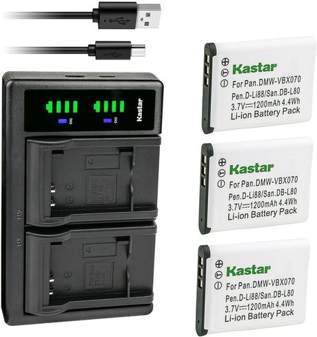شاحن بطارية USB Kastar LTD2 متوافق مع بطارية باناسونيك VW-VBX070 VW-VBX070-W VW-VBX070GK، وكاميرا باناسونيك HM-TA2، وHM-TA20، وHX-DC1، وHX-DC1EB-H، وHX-DC1EB-K، وHX-DC1EB-R، وHX-DC1EB-W in Kuwait
