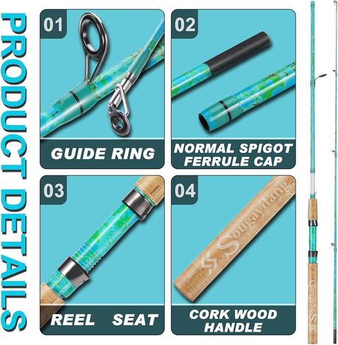Sougayilang Fishing Rods Ultra Light Rods 2 Pieces Cork Handle Spinning &Baitcasting Rod for Trout Crappie -5'6" in Saudi Arabia