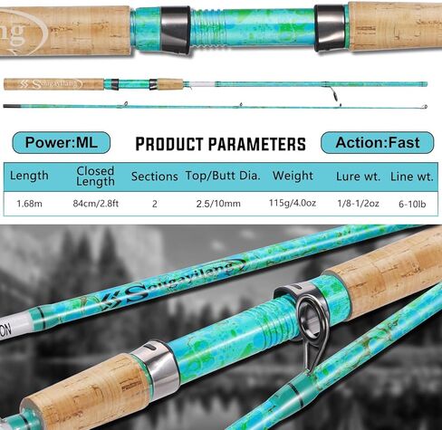 Sougayilang Fishing Rods Ultra Light Rods 2 Pieces Cork Handle Spinning &Baitcasting Rod for Trout Crappie -5'6" in Saudi Arabia