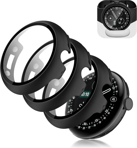 Seltureone 3 Pack for Google Pixel Watch 4 45mm Case (2025), Newly Upgraded Charge with Case On All-round Protection Hard PC Cover with Built-in Screen Protector for Google Pixel Watch 4 45mm Accessories - Black in Saudi Arabia